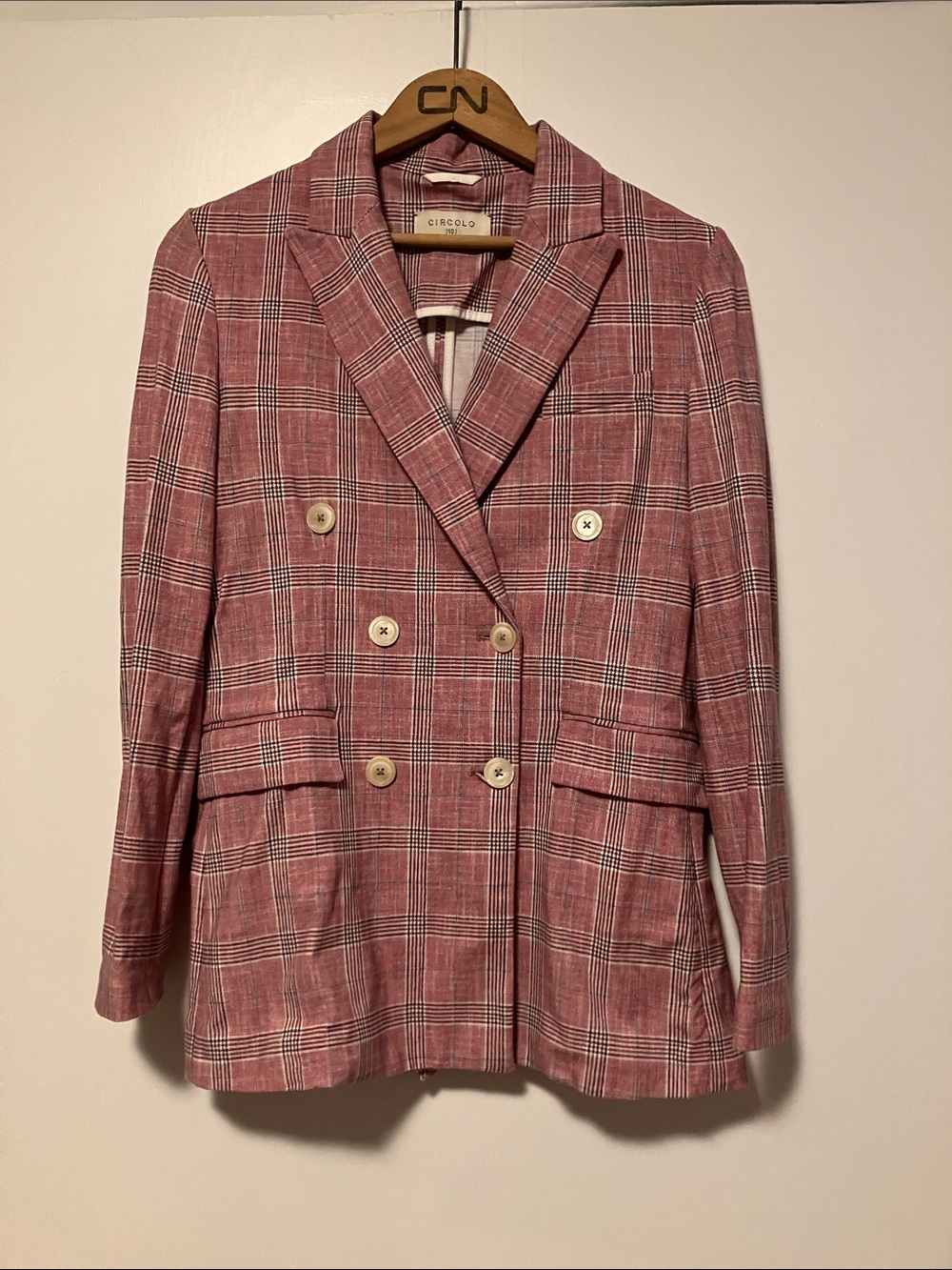 Circolo Pink Plaid Double-Breasted Blazer stretchy and soft like New